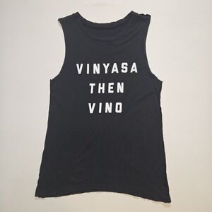 Social Sunday Vinyasa Then Vino Black Tank Top Womens Small/Medium‎ Raw Edge USA